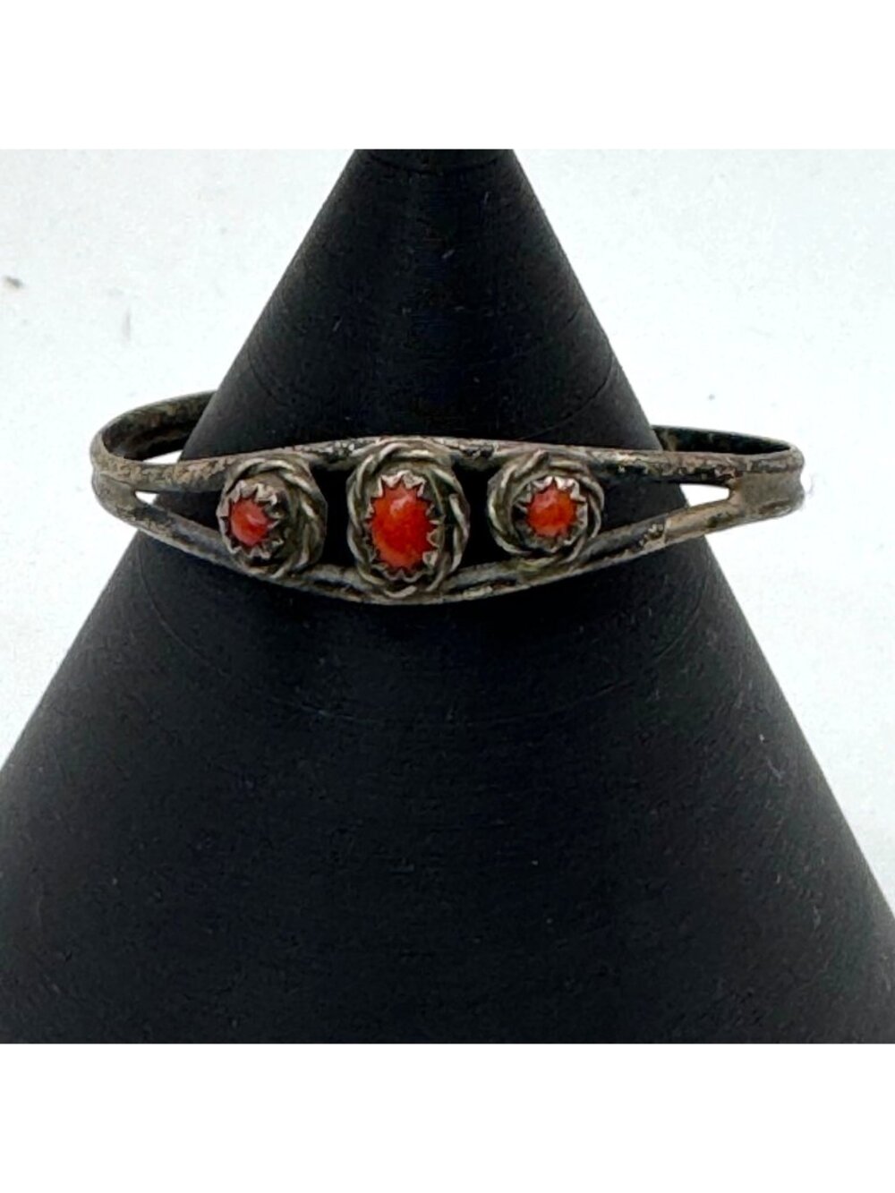 Vintage Sterling Silver Cuff Bracelet Child Boy Girl Navajo Coral Red Stones VTG